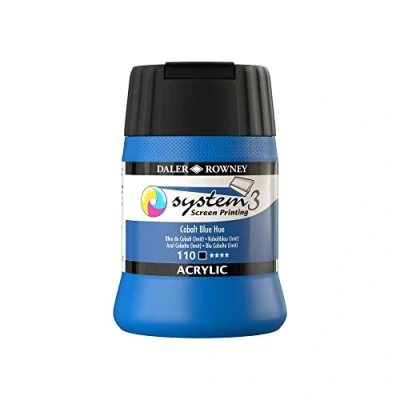 Image of Daler Rowney System3 Acrylic Screen Printing Ink, Plastic Pot, 8.45oz 250 ml, Cobalt Blue Hue
