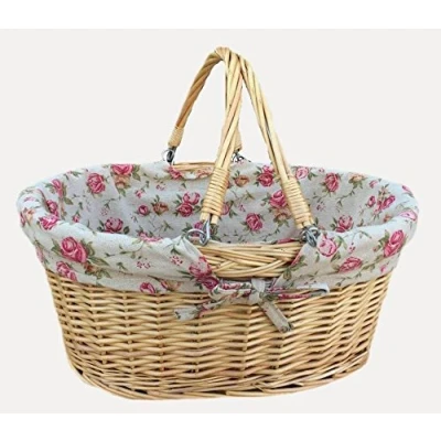 Image of Red Hamper Wicker Shopping Basket, Brown, Rose Lining