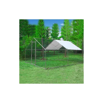 Image of FoxHunter Chicken Pet Run Cage Walk In Coop Kennel Rabbit Dog Puppy Poultry Hen Animal Hutch House Enclosure Playpen Outdoor Shade Running 3X4X2M CRC02 Metal Hammered Silver