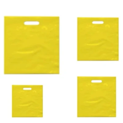 Image of 100x HEAVY DUTY STRONG COLOREDFULL PLASTIC CARRIER PATCH HANDLE BAGS, PARTY, BOUTIQUE GIFT BAGS (Yellow, 15 x 18)