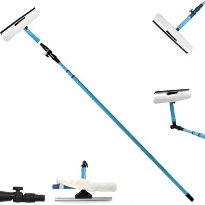 Image of 3.5m Telescopic Window Cleaner Kit Extendable Glass Cleaning Equipment Squeegee Conservatory Removable Head Soft Rubber Mop Aluminium Metal Pole