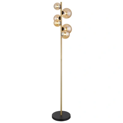 Image of Riha Multi Arm Floor Lamp Matt Black Amber Glass Shade 6x G9 3000K