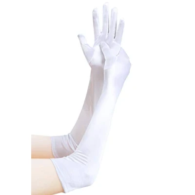 Image of EORUBE Long Opera 1920s Satin Gloves for Women Elbow Length Party Costume (Smooth 20.5&quot; White)