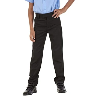 Image of ChicWhisper Boys Stain Water Resistant Adjustable Waist Slim Fit School Trousers Black