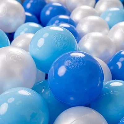 Image of KiddyMoon Soft Plastic Play Balls 700 Balls/7Cm 2.75In Multi Colour Made In EU, Baby Blue/Blue/Pearl