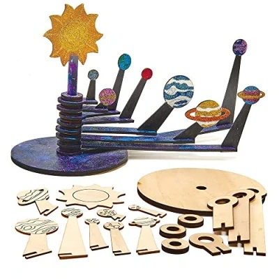 Image of Baker Ross FX311 Wooden Solar System Planetarium Kit 1 Kit, Educational Craft Kits for Kids, Science Arts and Crafts, Wood Crafts