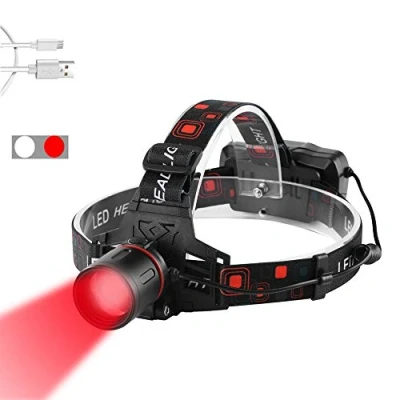 Image of Red Light Head Torch Rechargeable, WESLITE LED Headlamp Zoomable Hunting Headlight Ultra Bright for Astronomy, Night Vision and Hog Coyote Varmint (Red &amp; White Light)