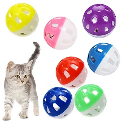 Image of VOVIGGOL 12PCS 4CM Cat Toy Ball with Bell, Pet Bell Jingle Balls for Cats Kitten, Plastic Toys Pounce Chase Rattle Random Color