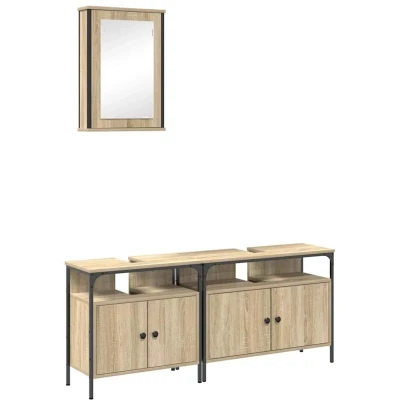 Image of vidaXL 3 Piece Bathroom Cabinet Set Sonoma Oak Engineered Wood