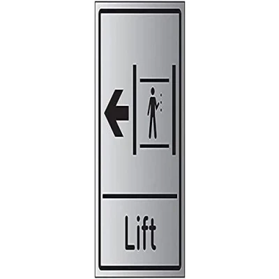 Image of V Safety Lift Arrow Left 200mm x 300mm Self Adhesive Aluminium Effect