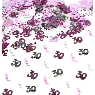 Image of SHATCHI 28g Pink &amp; Silver 30th Birthday Confetti Foil Metallic Glitz Table Scatter Sprinkles Age Bday Party Decorations, 12mm