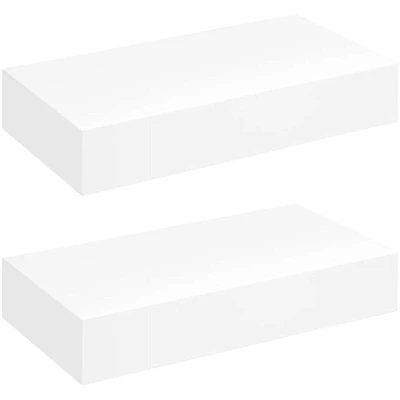 Image of vidaXL Floating Wall Shelves, 48 cm Set of 2 White, Matte Finish MDF Shelves with Drawer for Storage and Display