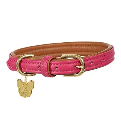 Image of Shires Digby and Fox Padded Leather Dog Collar Large Pink