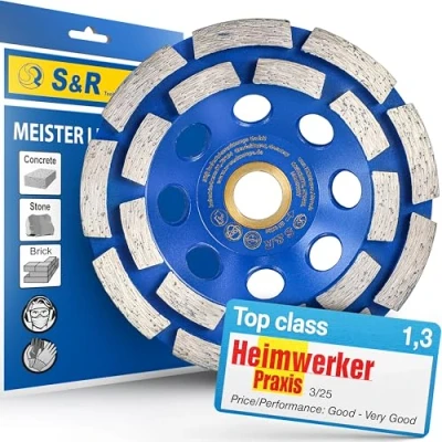 Image of S&amp;R Diamond Cup Wheel 115 mm / 4.5 Inch (115 x 22.2/15.88 mm, 2 Rows, Standard for Concrete, Stone, Masonry, with Reducing Ring