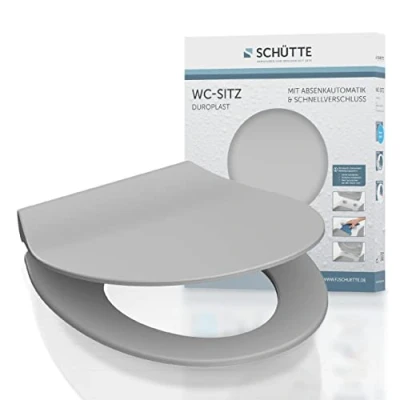 Image of SCHÜTTE 82702 Duroplast Toilet Seat Slim Grey with Soft Close Mechanism and Quick Release Fastener