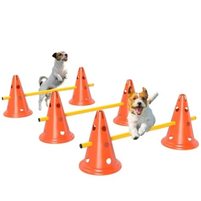 Image of PawHut Dog Agility Set, Portable Pet Jump Training Equipment Kit of 6 Cones, Poles with Carry Bag, 3 PCS Adjustable Height Jumping Obstacles, Orange