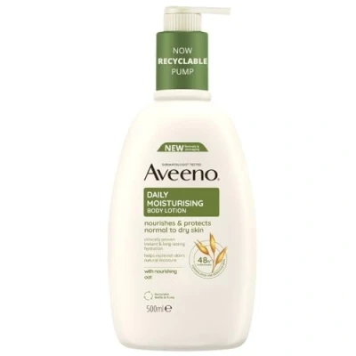 Image of Aveeno Daily Moisturising Body Lotion, With Soothing Oats &amp; Rich Emollients, Suitable For Sensitive Skin, Nourishes and Protects Normal to Dry Fragrance Free, 500ml