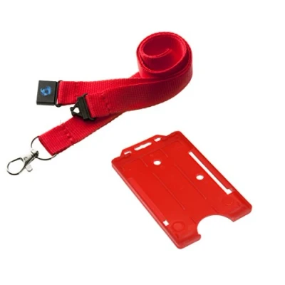 Image of 20mm Lanyard with Safety Break Away and Matching Single Vertical Card Holder (Red)