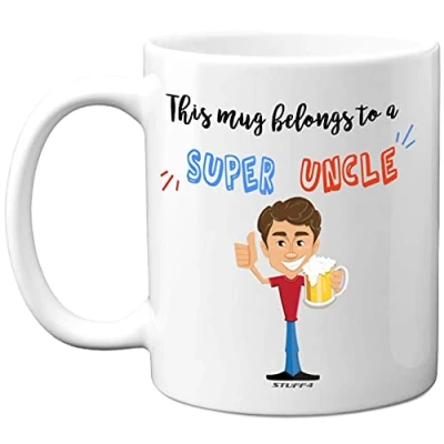 Image of Stuff4 This Mug Belongs to A Super Uncle Mug, 11oz Ceramic Dishwasher Safe Premium Mugs, Gifts, Birthday Best Gifts from Niece and Nephew