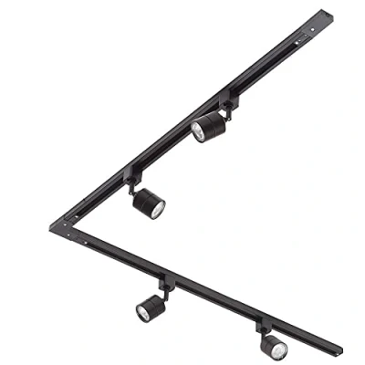 Image of Litecraft Kitchen Track Light with Soho Fixture &amp; GU10 LED Bulbs (Black, 2M L Shape 4 Light)
