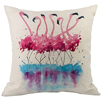 Image of CANSEGO Flamingo Pillowcases Watercolor Pink Bird Wildlife Animal Flamingos in Blue Water Throw Pillow Cushion Covers Cotton Linen for Men Women Boys Girls Living Room 18x18 Inch