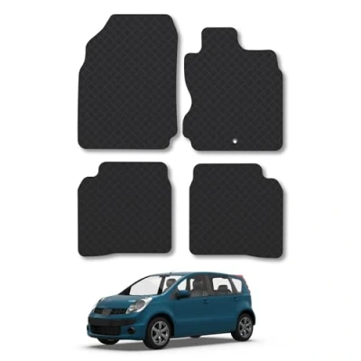 Image of 5mm Rubber Car Mats Compatible With Nissan Note (2006 2013) Tailored Fit Floor Set Accessory Custom Anti Slip Backing Heavy Duty Waterproof Easy Clean Durable All Weather Full Coverage