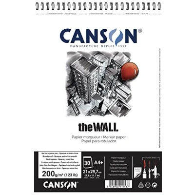 Image of CANSON The Wall Marker 200gsm A4 Paper, Extra Smooth, Spiral Pad Short Side, 30 White Sheets, Ideal for Professional Artists &amp; Illustrators