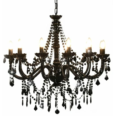 Image of vidaXL Chandelier with Beads Black 12 x E14 Bulbs