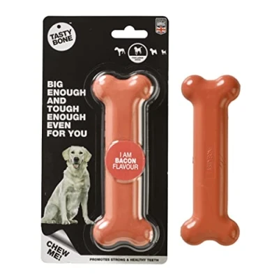Image of TastyBone Nylon Dog Chew Toy for Large Dogs (Bacon) Indestructible Aggressive Chewers, Everlasting Flavour, Strong Healthy Teeth, Made in the UK