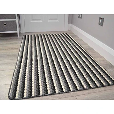 Image of Moscow Black Grey Non Slip Washable Rugs (50cm x 80cm)