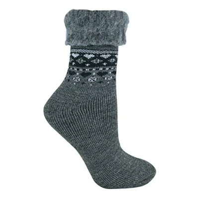 Image of Sock Snob Ladies Turn Over Top Warm Thermal Winter Nordic Wool Blend Home Bed Socks (4 8 uk, 11 Charcoal)