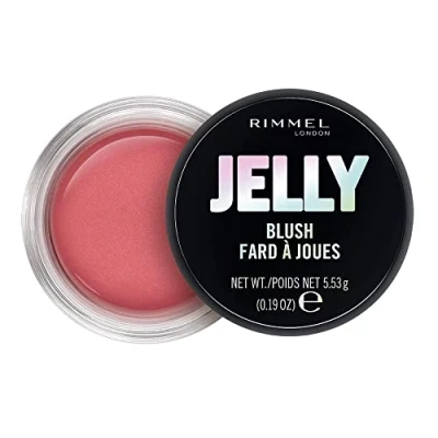 Image of Rimmel London Jelly Blush Blusher, Long lasting and Water Based Bouncy Formula for Dewy Skin Look, BubbleGum Chum, 5.53g