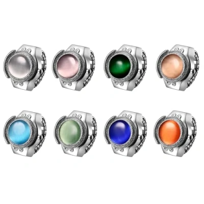 Image of JewelryWe Men Women 8PCS Finger Watches Set Elastic Watch Rings Colorful Diamonds Round Dial Quartz Ring for Christmas