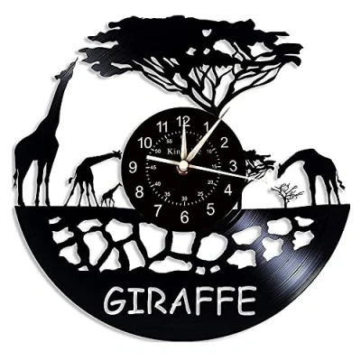Image of Smotly Vinyl wall clock, giraffe theme digital home decoration clock gift for animal lovers.