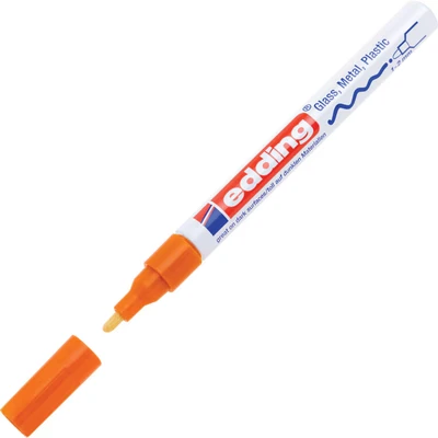 Image of edding 751 gloss paint marker orange 1 round nib 2 mm pen for glass, pebbles, wood, plastic, paper waterproof, high coverage