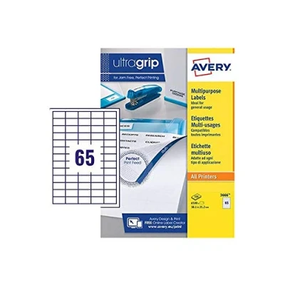 Image of Avery 3666 40 Printable, Customisable Multipurpose/Copier Labels, 65 Labels per A4 Sheet, White, Sheets