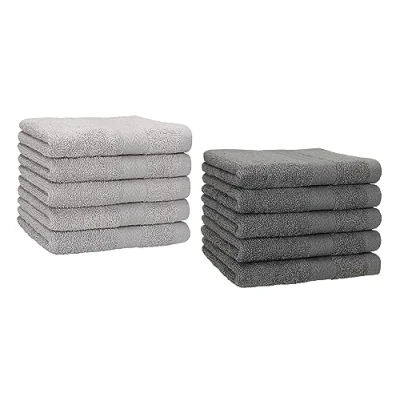 Image of Betz Pack of 10 Guest Towels PREMIUM 100% Cotton 30x50 cm (anthracite grey &amp; silver grey)
