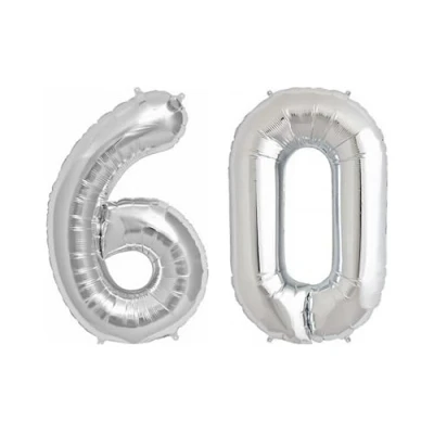 Image of Silver Number 60 Large Helium Foil Balloon Birthday Party Wedding Anniversary Decoration 101cm