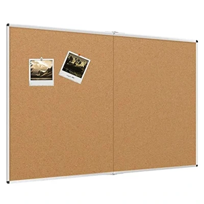 Image of VIZ PRO Large Cork Bulletin Board/Foldable Noticeboard, 180x120cm, Silver Aluminium Frame