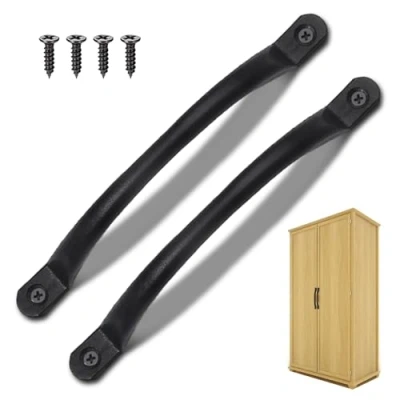 Image of TuseRxln Black Door Bows Pull Handles, 2 Pcs Stainless Steel Sliding Gate Handle, Traditional Cast Iron Handle Suitable for Sheds, Kitchen, Furniture, Cabinet, Closet and