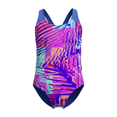 Image of Speedo Girls Digital Allover Splashback Swimsuit Swimming Costume Cobalt Pop Size 9 10 Years