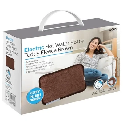 Image of 1 Pack Rechargeable Electric Hot Water Bottle Ultra Plush Teddy Bed Hand Warmer Massaging Heat Pad Cozy Pain Relief Fast Heating Auto Shut Off Function Over Protection &amp; No Refill Brown
