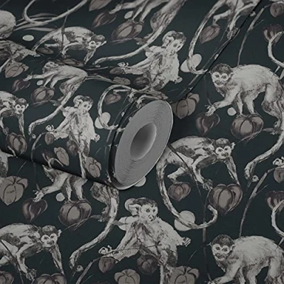 Image of Michalsky Living Jungle Wallpaper Change is Good Non Woven wallcovering Mad Monkeys 10.05 m x 0.53 Black Grey 379822