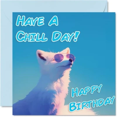 Image of Funny Birthday Cards for Women Men Cool Arctic Fox Sunglasses Happy Card Mum Dad Brother Sister Uncle Auntie Cousin Grandad Nanny Friend 145mm x Joke Pun Greeting