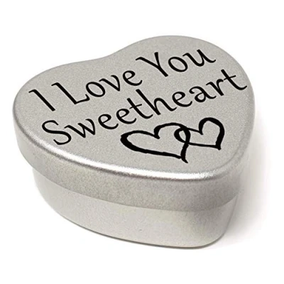 Image of Perfect Way to say I Love You. Beautiful Mini Silver Heart Gift Tin With Sweets, Present size 45mm x x20mm. (Sweetheart)