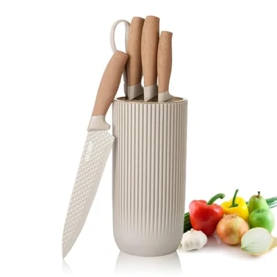 Image of AVEKI Chef Knife Set with Block, 6 Piece Kitchen Knives Sharp Blades, Professional Ergonomic Handle, Non stick Stainless Steel Block (Khaki)