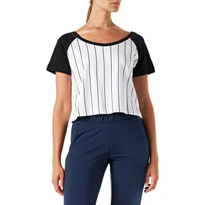 Image of Urban Classics Women&#039;s Tb1507 ladies Cropped Baseball Tee T Shirt, Multicoloured (White/Black 224), M