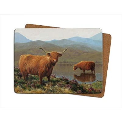 Image of Julian Friers Highland Cattle Large Table Mat by Wildlife Artist Non slip Cork backed Placemat