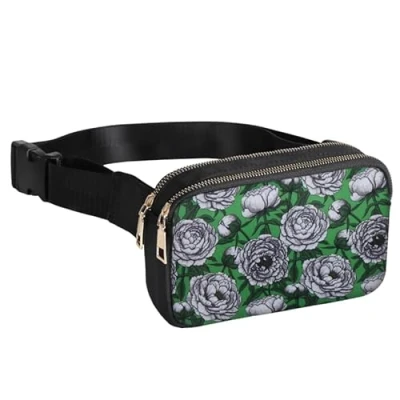 Image of Geestock Bumbag for Ladies Belt Bags Women, Bum Bag Fanny Pack Women Black Fashion Waist Hiking Running Shopping Festivals Walking Travel Cycling (02 White Flower)