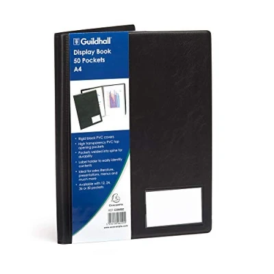 Image of Exacompta Ref CDB50Z Guildhall Collection Premium Display Book Suitablde for A4 Documents, 50 Pockets, 100 Viewing Pages Rigid Black PVC Cover